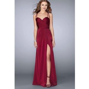 NWT Burgundy Sweetheart Strappy Back Side Slit Prom Dress